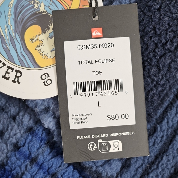 Quicksilver NWT Mens Deck Plaid Fleece Zip Jacket Cozy Preppy Outdoor Blue L - Picture 6 of 9